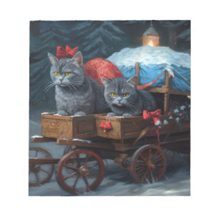 Oriental Blue Cat Snowy Sleigh Weihnachtsdekor Notizblock