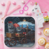 Oriental Blue Cat Snowy Sleigh Weihnachtsdekor Pappteller (Party)