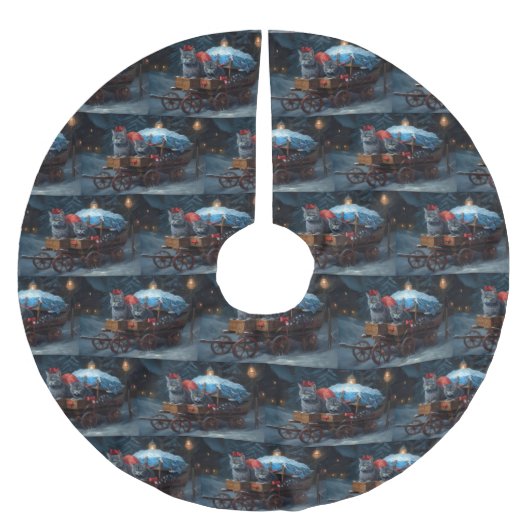 Oriental Blue Cat Snowy Sleigh Weihnachtsdekor Polyester Weihnachtsbaumdecke (Vorderseite)