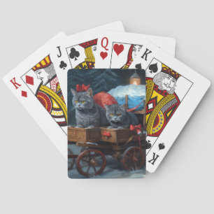 Oriental Blue Cat Snowy Sleigh Weihnachtsdekor Spielkarten