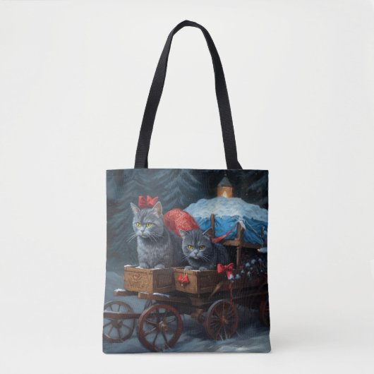Oriental Blue Cat Snowy Sleigh Weihnachtsdekor Tasche (Vorderseite)