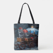 Oriental Blue Cat Snowy Sleigh Weihnachtsdekor Tasche (Rückseite)