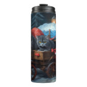 Oriental Blue Cat Snowy Sleigh Weihnachtsdekor Thermosbecher (Vorderseite)