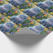 Oriental Blue Cat Spring Flowers Malerei Geschenkpapier (Ecke)