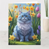 Oriental Blue Cat Spring Flowers Malerei Karte (Vorderseite)