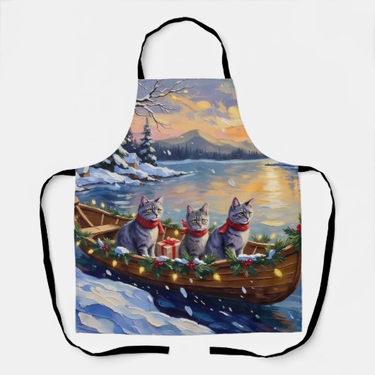 Oriental Blue Cat Weihnachtsboot Urlaub Schürze (Vorderseite)