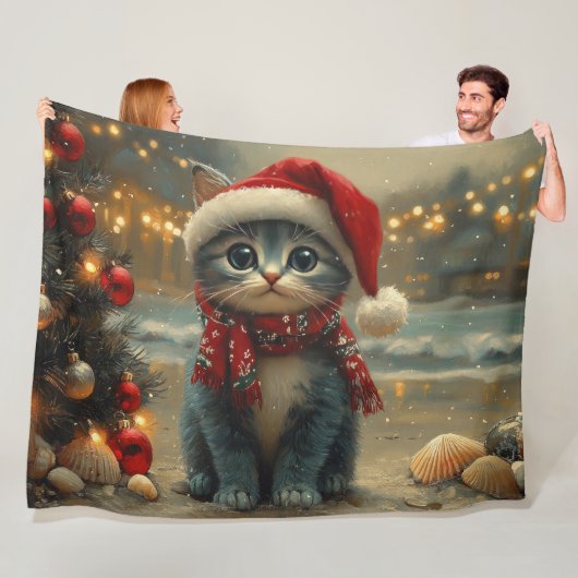Oriental Blue Cat Weihnachtsstrand Vintag Fleecedecke (Beispiel)