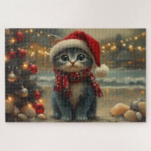 Oriental Blue Cat Weihnachtsstrand Vintag Puzzle