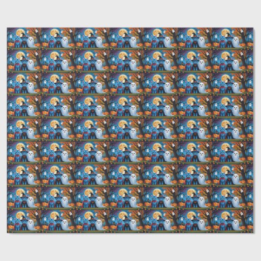 Oriental Blue Cats Pumpkin Halloween Funny Geschenkpapier (Flach)