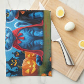 Oriental Blue Cats Pumpkin Halloween Funny Geschirrtuch (Viertel Falte)