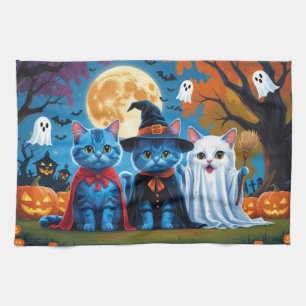 Oriental Blue Cats Pumpkin Halloween Funny Geschirrtuch