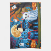 Oriental Blue Cats Pumpkin Halloween Funny Geschirrtuch (Vertikal)