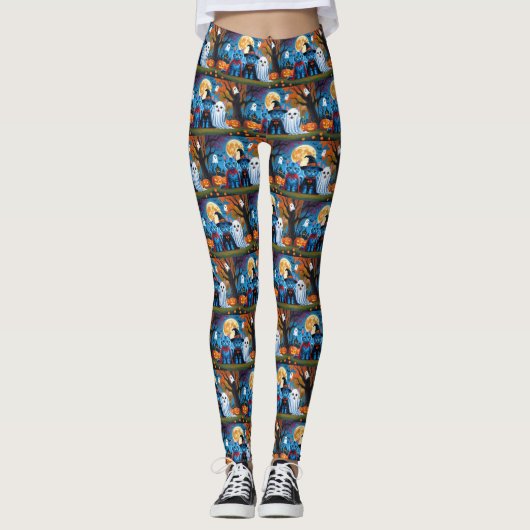 Oriental Blue Cats Pumpkin Halloween Funny Leggings (Vorderseite)