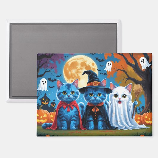 Oriental Blue Cats Pumpkin Halloween Funny Magnet (Vorderseite/Rückseite)