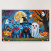 Oriental Blue Cats Pumpkin Halloween Funny Puzzle (Horizontal)