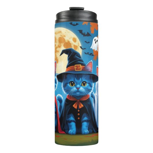 Oriental Blue Cats Pumpkin Halloween Funny Thermosbecher (Vorderseite)