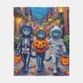 Oriental Blue Cats Trick-or-Treating Halloween Fleecedecke (Vorderseite)