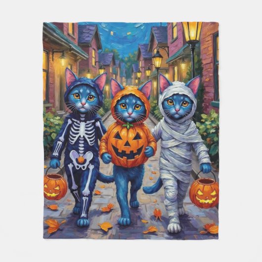 Oriental Blue Cats Trick-or-Treating Halloween Fleecedecke (Vorderseite)