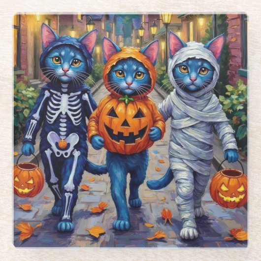 Oriental Blue Cats Trick-or-Treating Halloween Glasuntersetzer (Vorderseite)
