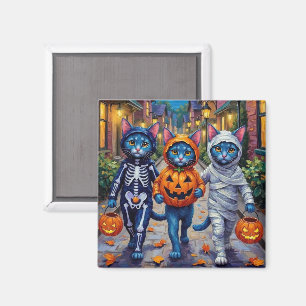 Oriental Blue Cats Trick-or-Treating Halloween Magnet
