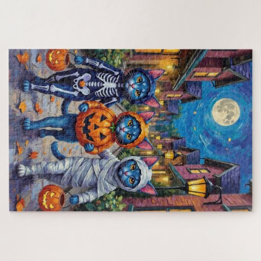 Oriental Blue Cats Trick-or-Treating Halloween Puzzle (Horizontal)