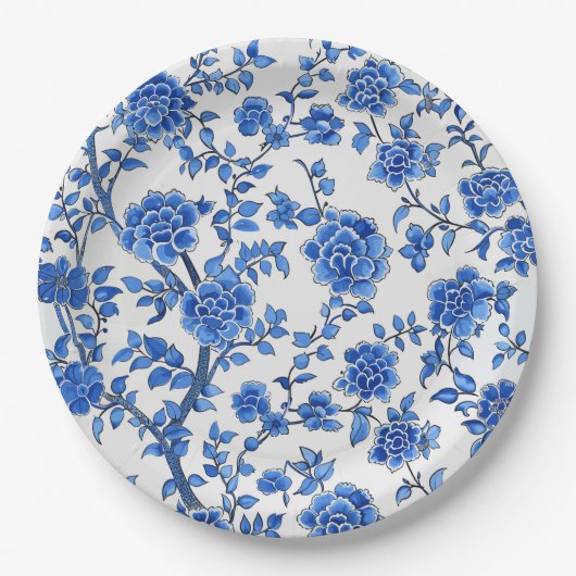 Oriental Blue Chinoiserie Pappteller (Vorderseite)