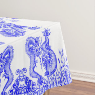 Oriental Blue Dragon Chinesisches Feuer- und Wasse Tischdecke