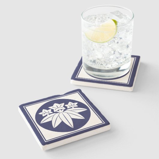 Oriental Blue Kamakura Minamoto Japan Mon Art Steinuntersetzer (Seitenansicht)