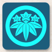 Oriental Blue Kamakura Minamoto Japan Mon Vector Getränkeuntersetzer (Vorderseite)