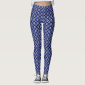 Oriental Blue Katazome Blume Muster Leggings (Vorderseite)