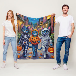 Oriental Blue Katzen beim Trick-or-Treat an Hallow Fleecedecke