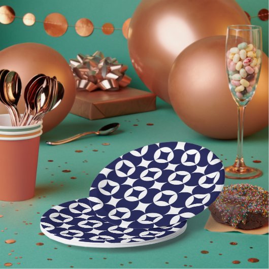 Oriental Blue Overlapping Circles Shippo Geometric Pappteller (Multi)