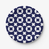 Oriental Blue Overlapping Circles Shippo Geometric Pappteller (Vorderseite)