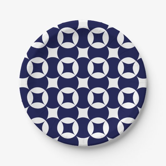 Oriental Blue Overlapping Circles Shippo Geometric Pappteller (Vorderseite)