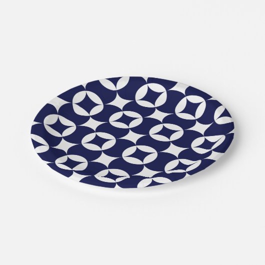 Oriental Blue Overlapping Circles Shippo Geometric Pappteller (Schrägansicht)