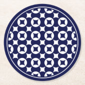 Oriental Blue Overlapping Circles Shippo Geometric Runder Pappuntersetzer (Vorderseite)
