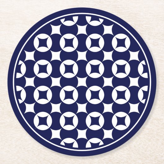 Oriental Blue Overlapping Circles Shippo Geometric Runder Pappuntersetzer (Vorderseite)