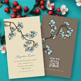 Oriental Blue Peach Blossoms Elegantes Design Saku Visitenkarte