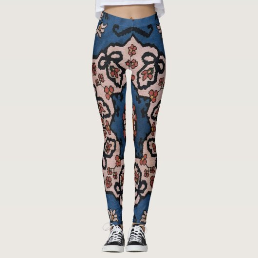 Oriental Blue Türkisches Persisches Muster Leggings (Vorderseite)