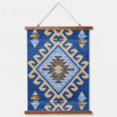 Oriental Blue Turkish Kilim Rug Wall Wandteppich Mit Holzrahmen (Vorderseite)