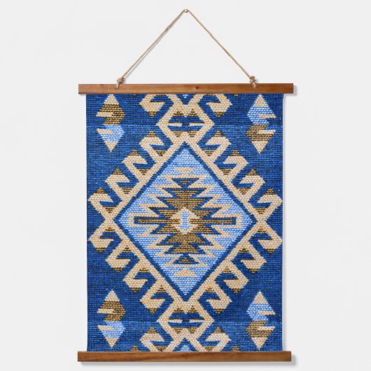 Oriental Blue Turkish Kilim Rug Wall Wandteppich Mit Holzrahmen (Vorderseite)