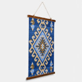 Oriental Blue Turkish Kilim Rug Wall Wandteppich Mit Holzrahmen (Gewinkelt)