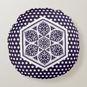 Oriental Blue Turkish Rosette Geometric Oriental Rundes Kissen
