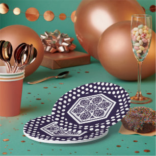 Oriental Blue Turkish Rosette Geometrische Kunst Pappteller