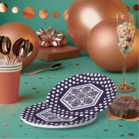 Oriental Blue Turkish Rosette Geometrische Kunst Pappteller (Multi)