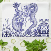 Oriental Blue White Dragon Chinesisches Feuer und  Geschirrtuch (Gefaltet)