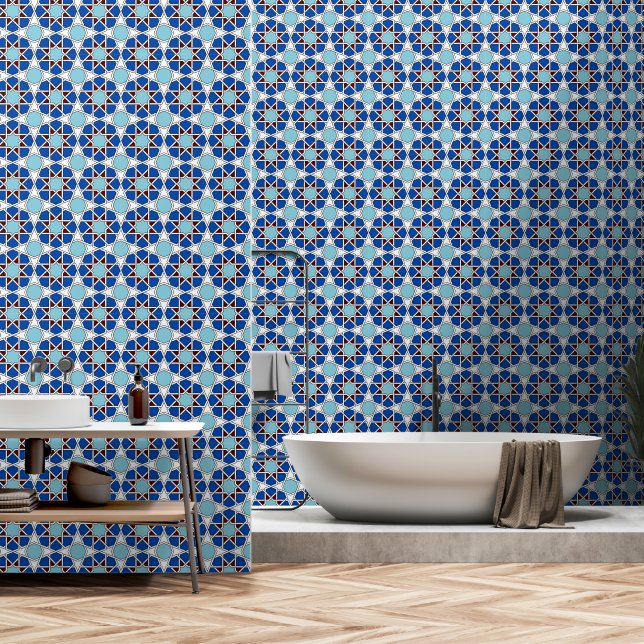 Oriental Blue White marokkanisch Geometric Arabesq Tapete (Badezimmer)