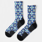 Oriental Blue White Moroccan Geometric Arabesque Socken (Links)