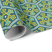 Oriental Blue Yellow Green Ottoman Türkischer Hexa Geschenkpapier (Rolleneckpunkt)