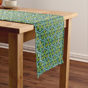 Oriental Blue Yellow Green Ottoman Türkischer Hexa Großer Tischläufer
